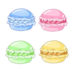 Colorful macaroons or macarons sweet confection flat color icon for food apps and websites