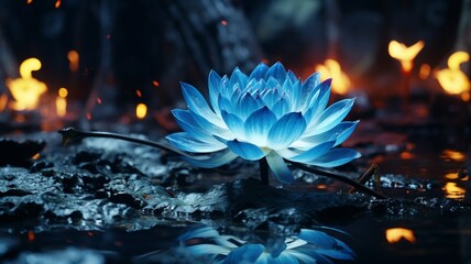 Obraz na płótnie Canvas A blue turquoise lotus emits a brilliant blue Ai generated art