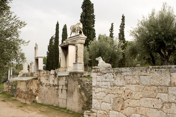 Ruins on the grounds of The Roman Agora in Athens, Greece