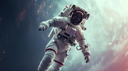 Fototapeta na wymiar Astronaut in spacesuit flying in outer space