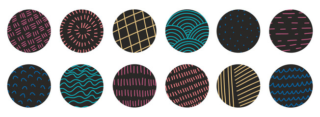 Hand drawn doodle abstract aesthetic shapes symbols illustration vector set banner wallpaper background modern pattern design rainbow squiggle circle bullet point to do symbol bright color png