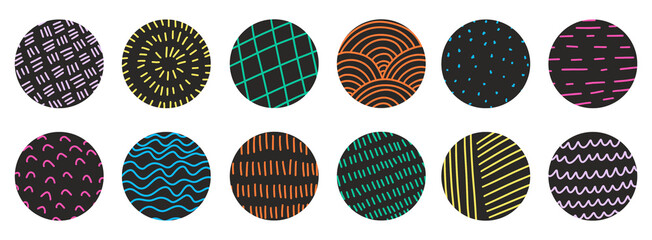 Hand drawn doodle abstract aesthetic shapes symbols illustration vector set banner wallpaper background modern pattern design rainbow squiggle circle bullet point to do symbol bright color png