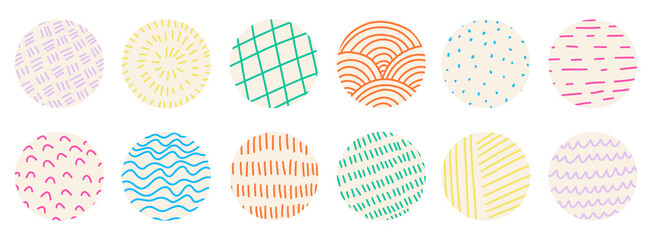 Hand drawn doodle abstract aesthetic shapes symbols illustration vector set banner wallpaper background modern pattern design rainbow squiggle circle bullet point to do symbol bright color png