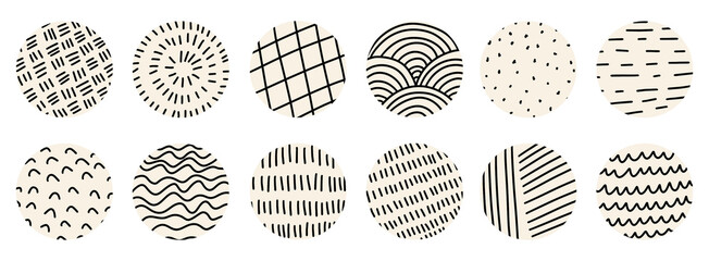 Hand drawn doodle abstract aesthetic shapes symbols illustration vector set banner wallpaper background modern pattern design rainbow squiggle circle bullet point to do symbol black and white png