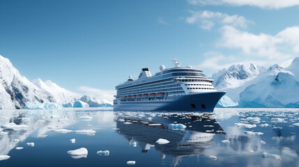 Antarctic Cruising ship. Sea, ice, iceberg