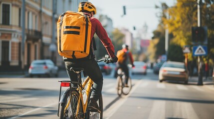 Courier on a bicycle carrying goods