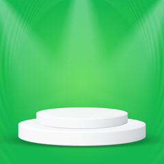 white podium with green screen