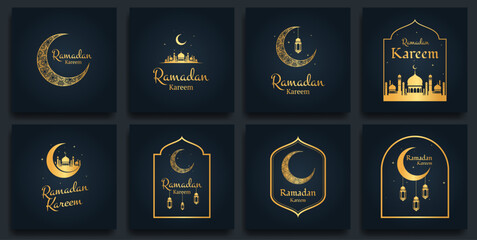 Ramadan Kareem set of posters or invitations design. Vector illustration.