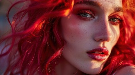 Fototapeta premium pretty woman close up fashion portrait in Bohemian Boho Chic style, charming and enigmatic dreamlike atmosphere, Generative Ai
