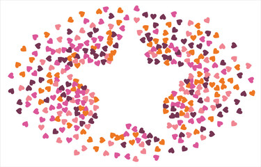 Bright hearts confetti corner frame on white background. Valentine's Day. Banner template. Space for text. Vector illustration.
