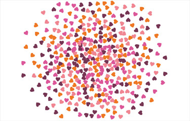 Bright hearts confetti corner frame on white background. Valentine's Day. Banner template. Space for text. Vector illustration.