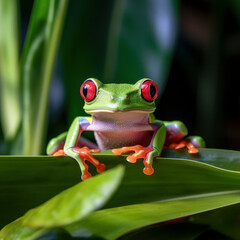 Fototapeta premium small green frog with red eyes.