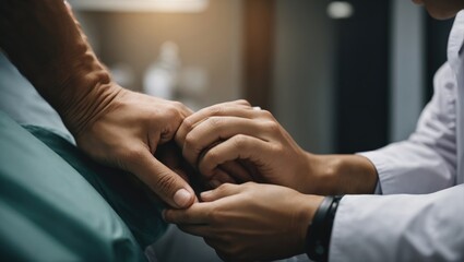 doctor and patient hands holding hands. Healthcare and medical concept