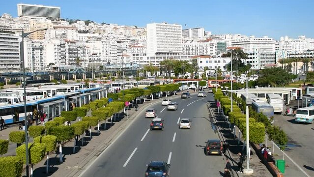 High-angle view of Tafourah bus station in Algiers city. Algeria.