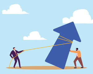 Effort to improve and grow business, teamwork or team collaboration to help pushing company to success, career growth or growing company concept