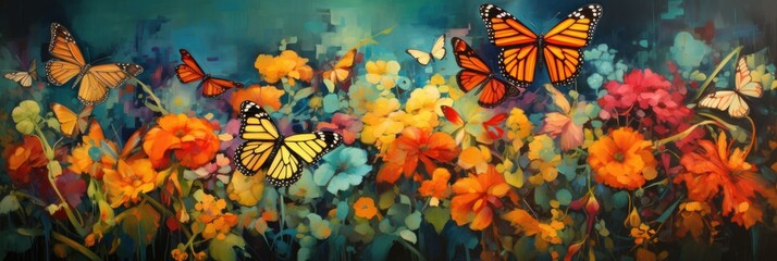 Monarch butterfly resting on a bed of bright pink flowers in Phoenix, Arizona.