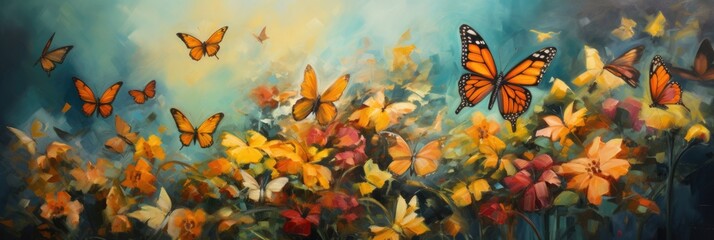 Monarch butterfly resting on a bed of bright pink flowers in Phoenix, Arizona.