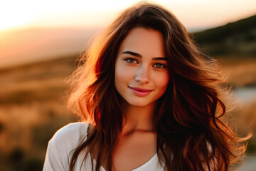 Fototapeta premium Portrait d'une jeune femme avec les cheveux longs