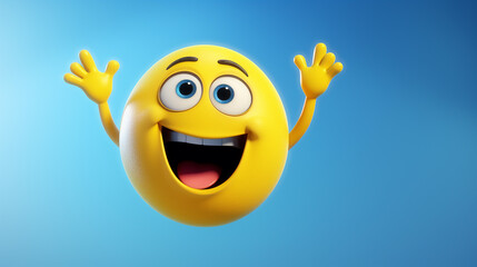Funny Happy Emoticon Face Raising Hands 3d Rendering emoji - obrazy, fototapety, plakaty