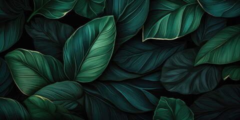 leaves of Spathiphyllum cannifolium, abstract dark green texture, nature background, tropical leaf