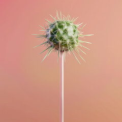 Green candy popsicle with cactus spines on pastel background. Minimal food concept.