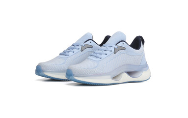 trendy light color sneaker pairs isolated on white background