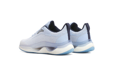 trendy light color sneaker pairs isolated on white background