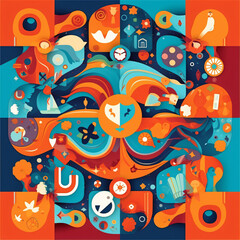 Naklejka premium Colorful socialmedia pictures of society, human beeing and nature