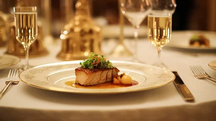Deurstickers Exquisite main course meal at a luxury restaurant, wedding food catering and English cuisine © Anneleven