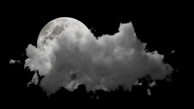 3D animation of a night cloud against the background of the moon with an alpha channel