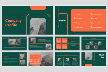 Green and red modern business work report slide presentation template
