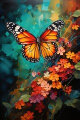 A beautiful watercolor butterfly sitting on a flower