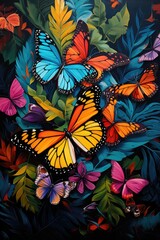 Children's story of butterflies. banner with multi-colored butterflies. Fantastic hand painted illustration of colored butterflies.