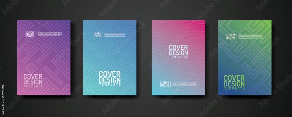 Poster set cover design template with geometric lines textured pattern background and dynamic gradation col