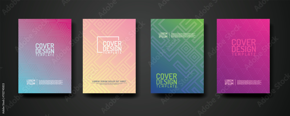 Poster set cover design template with geometric lines textured pattern background and dynamic gradation col