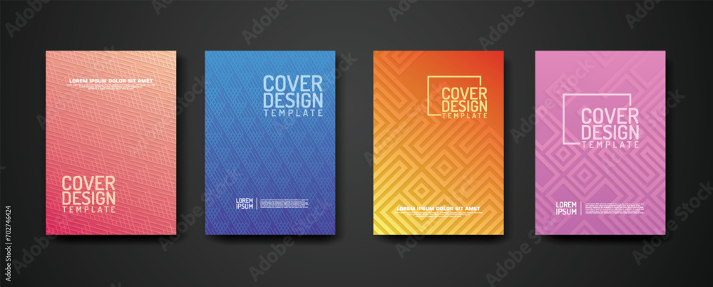 Poster set cover design template with geometric lines textured pattern background and dynamic gradation col