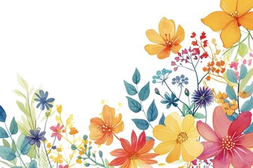 Fototapeta na wymiar Watercolor floral background with wildflowers. Hand drawn vector illustration. Copy space