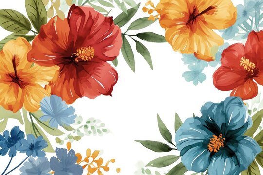 Floral background with flowers. Hand drawn watercolor vector illustration. Copy space