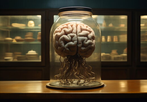 Encapsulated Intellect - Brain Model in Sealed Jar