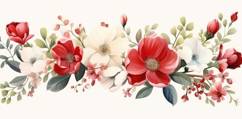 Vibrant Watercolor Poppy Border Art - A Symphony of Red in Bloom. Generative AI