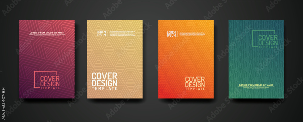 Poster set cover design template with geometric lines textured pattern background and dynamic gradation col