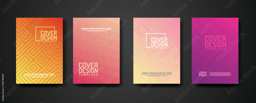 Poster set cover design template with geometric lines textured pattern background and dynamic gradation col