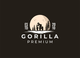 Silhouette of gorilla logo, minimalist gorilla logo design - obrazy, fototapety, plakaty