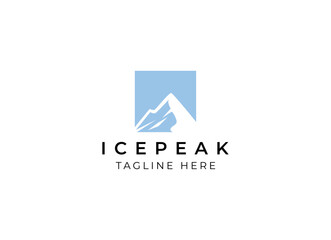 Ice Peak Mount Stone mountain adventure logo design. Minimalist mount ice peak logo