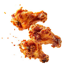 Food photo of Deep fried chicken wings isolated on white transparent background, PNG, realistic 3d