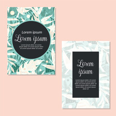 Wedding invitation card template. leaves seamless pattern backgrounds save the date, invitation, greeting card, vector illustration.