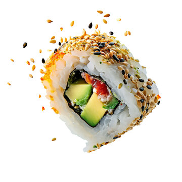 recommend clip art: Food photo of a California Roll isolated on white transparent background, PNG, ultra realistic
