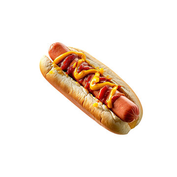 Food photo of a Hot dog isolated on white transparent background, PNG, realistic 3d