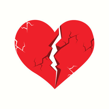 Red heartbreak, broken heart vector illustration.
