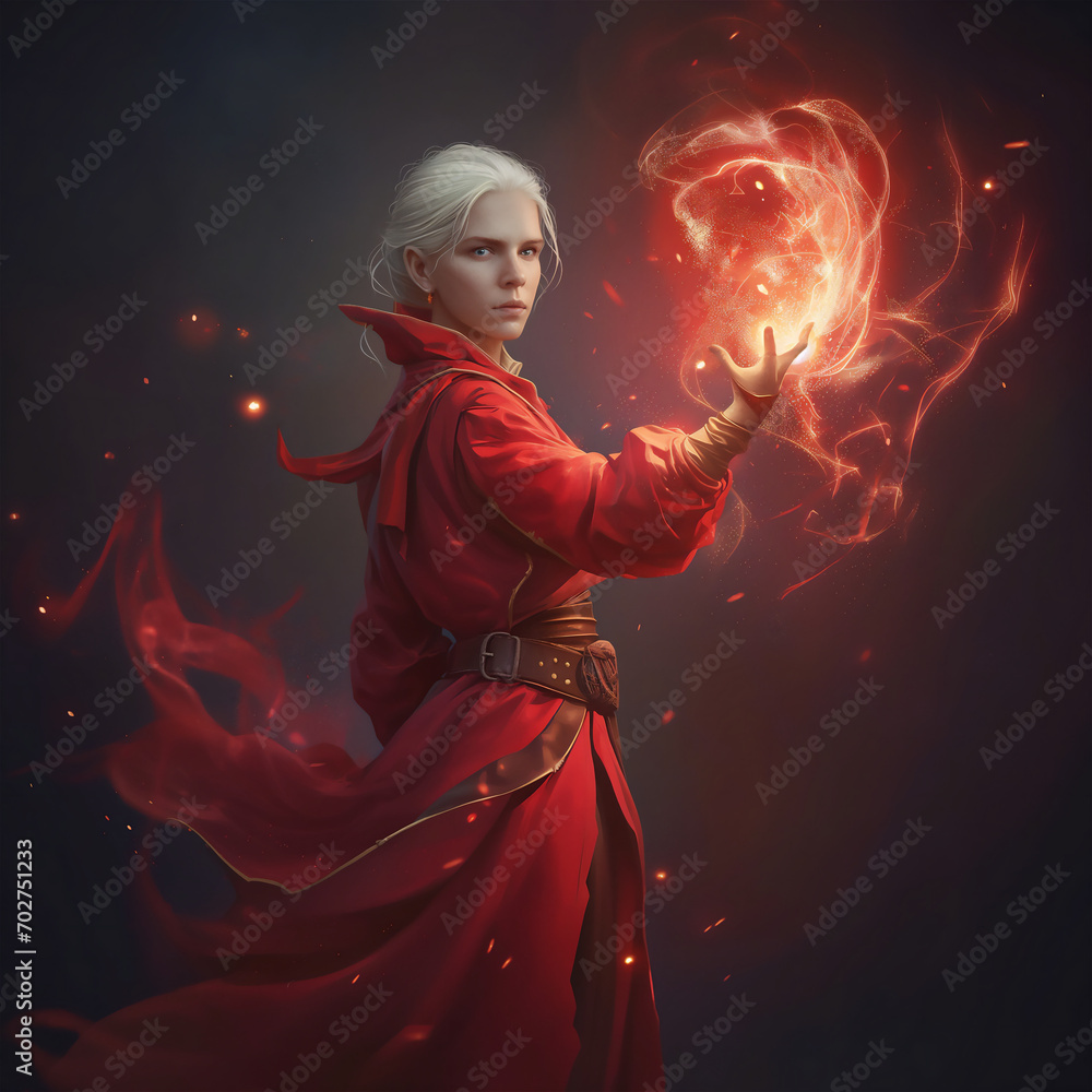 Wall mural beautiful human mage casting a spell in cloth garments, fantasy character - Wall murals